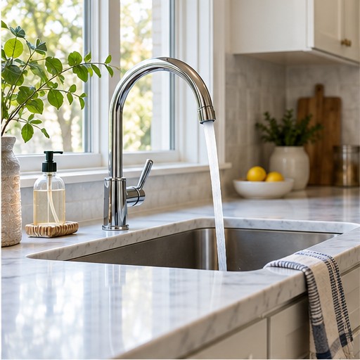 Illustrative kitchen sink and faucet